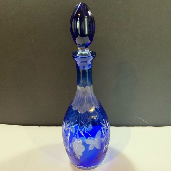 Wine Decanter with Stopper Hortensja Glass Cut to Clear 13 1/2" Tall Vintage - Picture 1 of 8